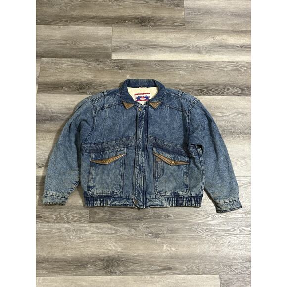 Vintage M.Julian America Full Zip Denim Bomber Jacket Pockets Y2K - Men’s Large - Picture 1 of 13